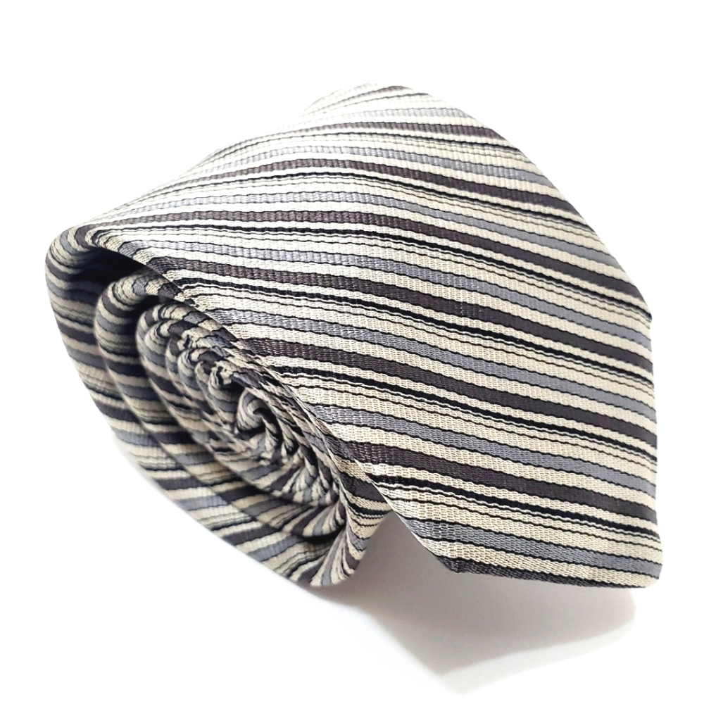 College Hall Necktie Silver Stripe Pattern  Men's Silk Neck Tie Repp Fabric